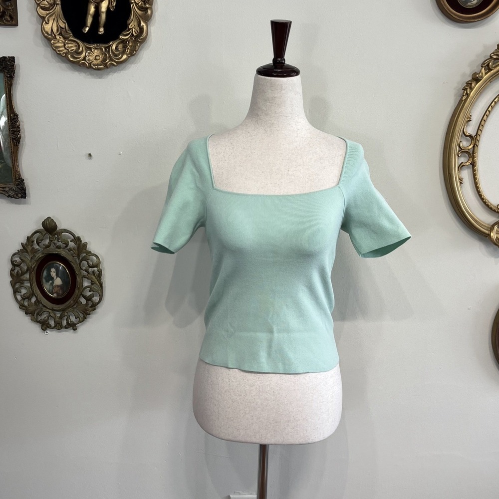 Alice + Olivia Mint Green Square-Neck Knit Top - Size S/P